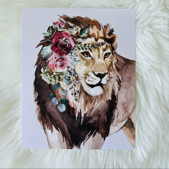 Watercolor Floral Lion Wall Art Poster Print Unframed - Picture 12 of 15